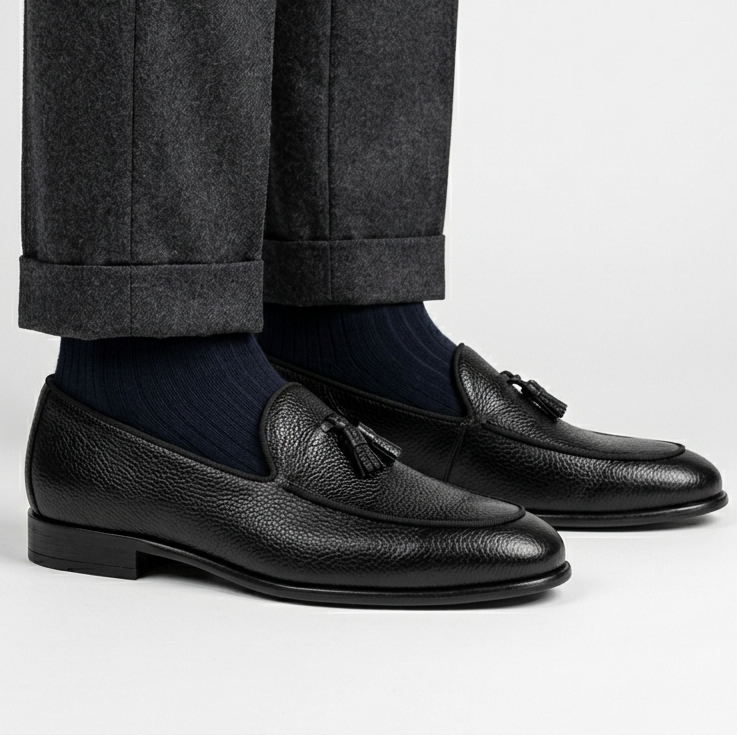 Qara Püsküllü Klassik Loafer Ayaqqabı
