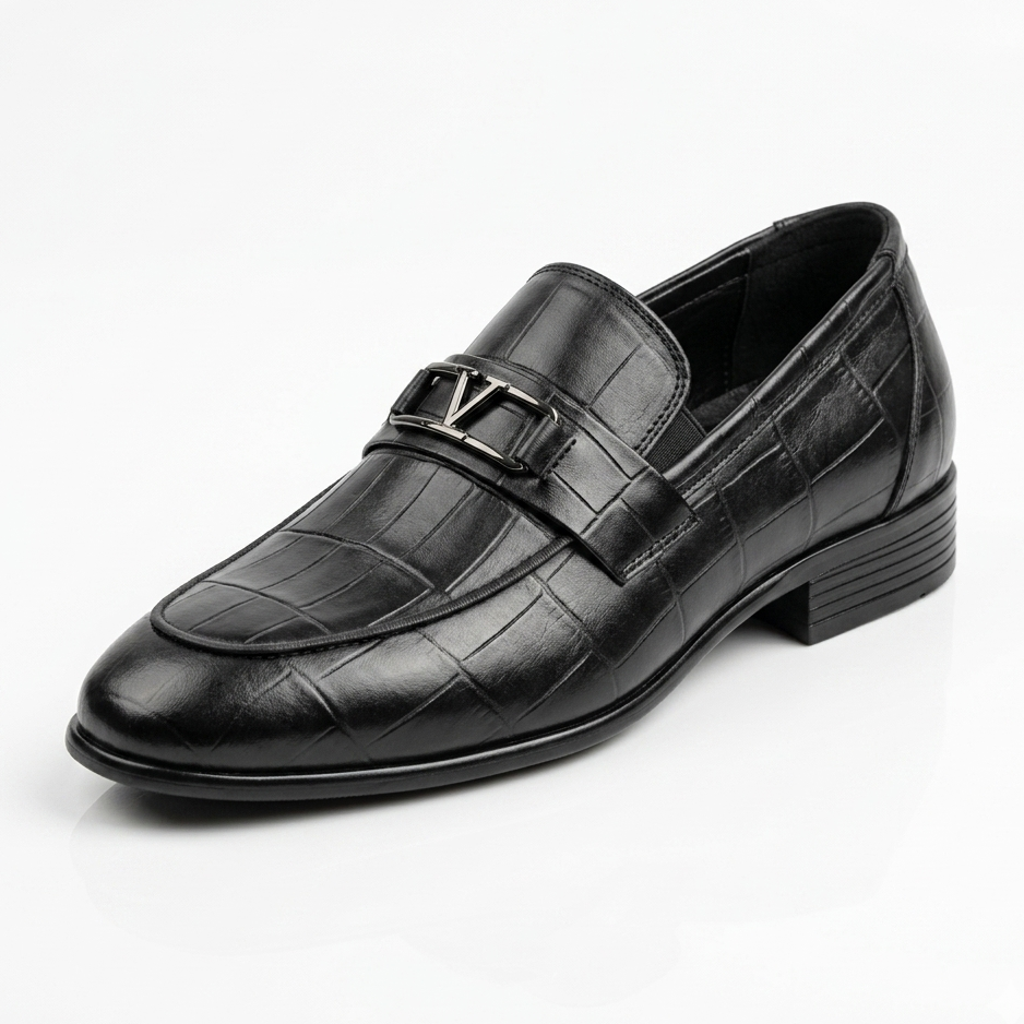 Qara Timsah Naxışlı Klassik Kişi Loafer