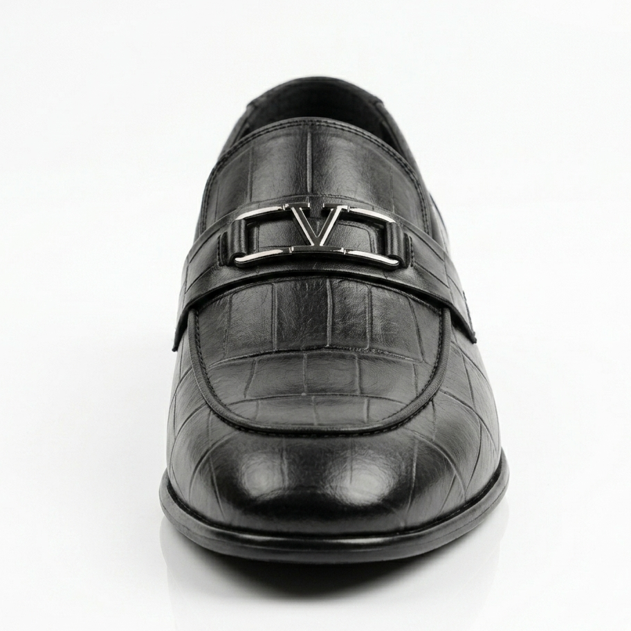 Qara Timsah Naxışlı Klassik Kişi Loafer